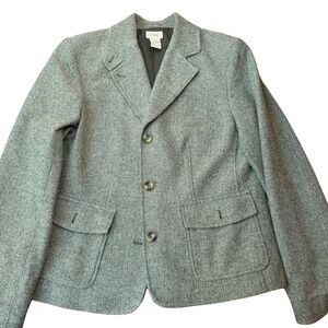 LL Bean Blazer Jacket Women S Green Herringbone Wool Silk Tweed 90's Vintage